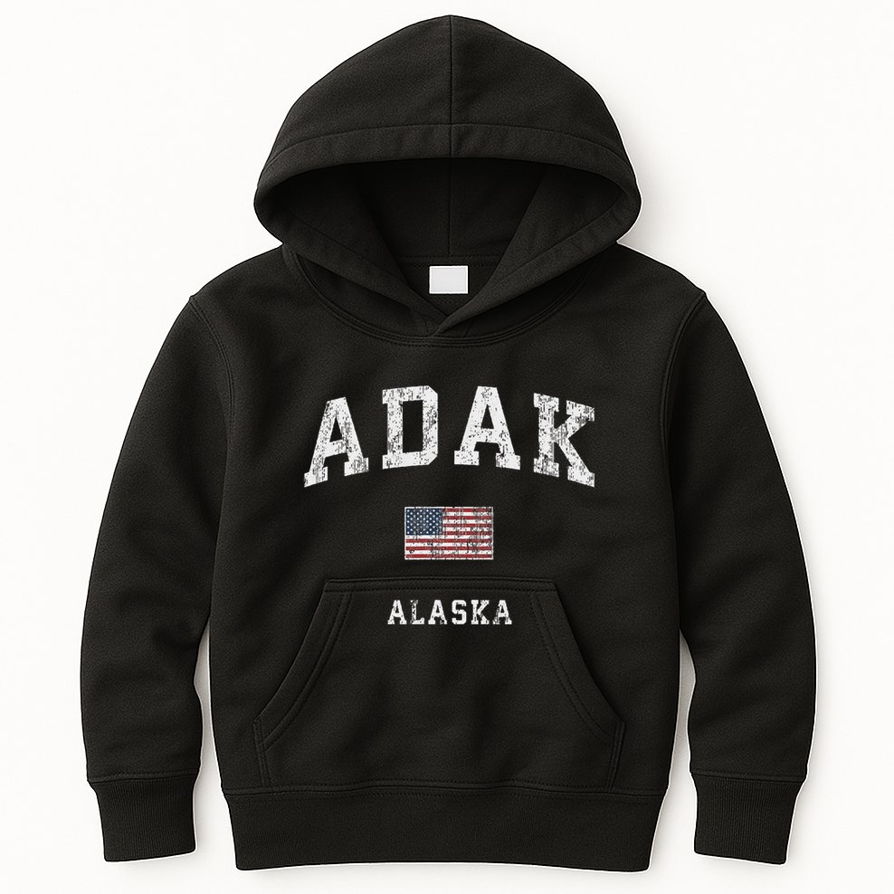Adak Alaska Ak Vintage American Flag Sports Design Kids Hoodie