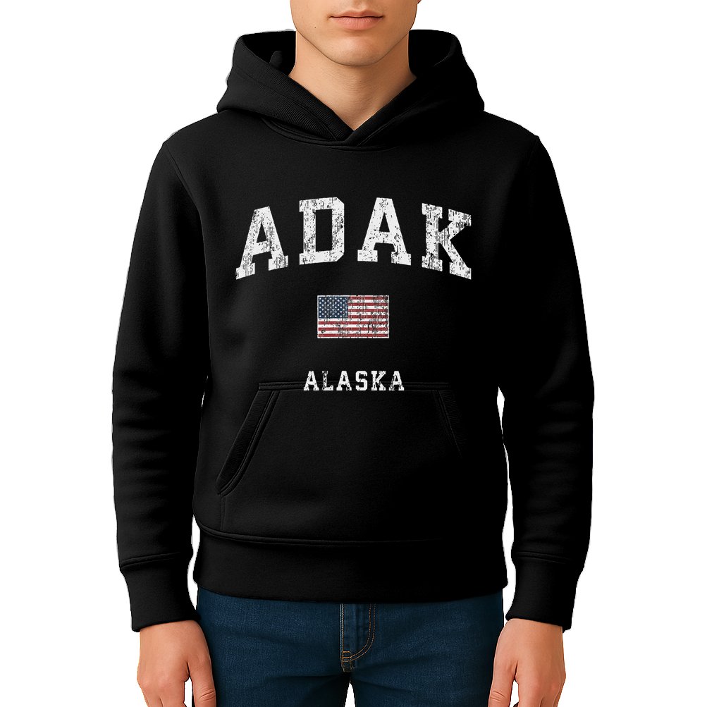 Adak Alaska Ak Vintage American Flag Sports Design Kids Hoodie