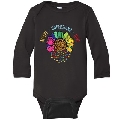 Autism Awareness Accept Understand Love Asd Rainbow Flower Baby Long Sleeve Bodysuit