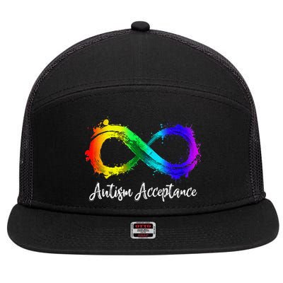 Autism Awareness Acceptance Rainbow Infinity Symbol 7 Panel Mesh Trucker Snapback Hat