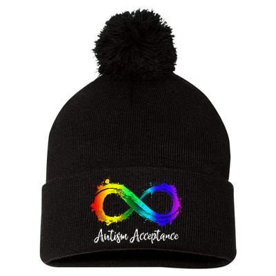 Autism Awareness Acceptance Rainbow Infinity Symbol Pom Pom 12in Knit Beanie