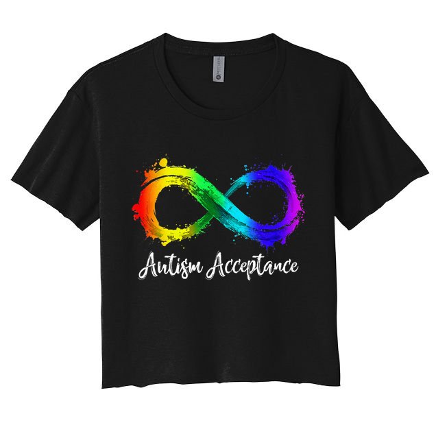 Autism Awareness Acceptance Rainbow Infinity Symbol Women's Crop Top Tee