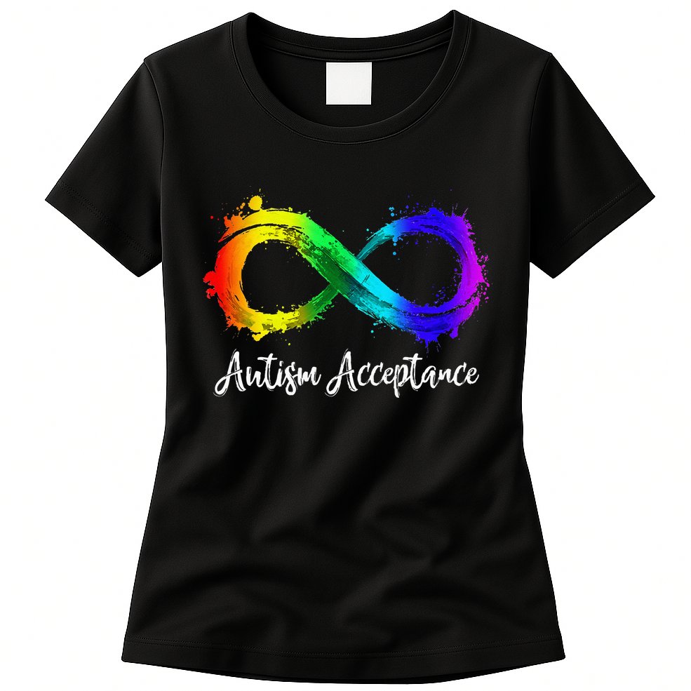 Autism Awareness Acceptance Rainbow Infinity Symbol Womens T-Shirt