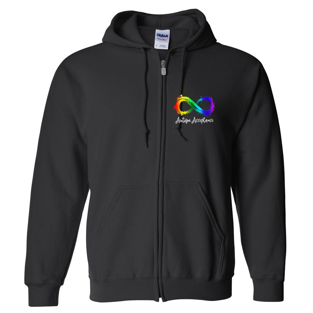 Autism Awareness Acceptance Rainbow Infinity Symbol Full Zip Hoodie