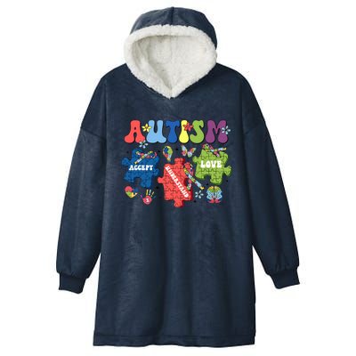 Autism Awareness Accept Understand Love Autism Puzzle Hooded Wearable Blanket