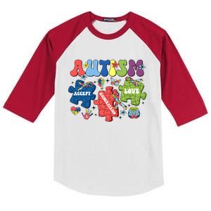 Autism Awareness Accept Understand Love Autism Puzzle Kids Colorblock Raglan Jersey