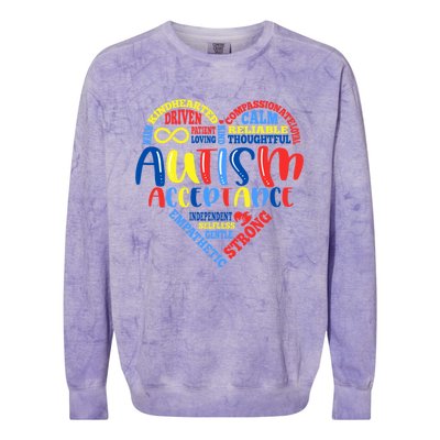 Acceptance Autism Awareness Month Support Puzzle Piece Heart Gift Colorblast Crewneck Sweatshirt