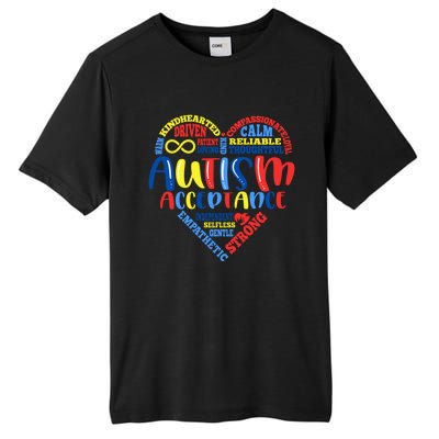 Acceptance Autism Awareness Month Support Puzzle Piece Heart Gift Tall Fusion ChromaSoft Performance T-Shirt