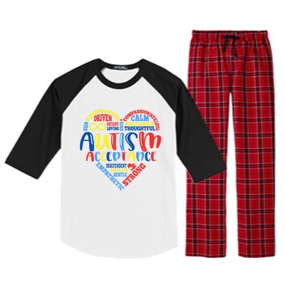 Acceptance Autism Awareness Month Support Puzzle Piece Heart Gift Raglan Sleeve Pajama Set