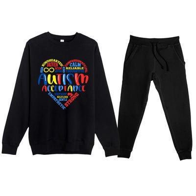 Acceptance Autism Awareness Month Support Puzzle Piece Heart Gift Premium Crewneck Sweatsuit Set