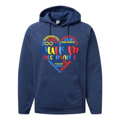 Acceptance Autism Awareness Month Support Puzzle Piece Heart Gift Performance Fleece Hoodie