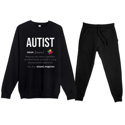 Autism Autistic Asperger Syndrom Aspie Puzzle Autist Support Premium Crewneck Sweatsuit Set