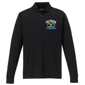 Autism Awareness Acceptance Rainbow Infinity Red Instead Cute Gift Performance Long Sleeve Polo