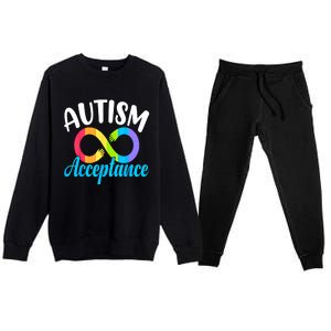 Autism Awareness Acceptance Rainbow Infinity Red Instead Cute Gift Premium Crewneck Sweatsuit Set