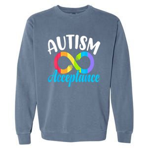 Autism Awareness Acceptance Rainbow Infinity Red Instead Cute Gift Garment-Dyed Sweatshirt