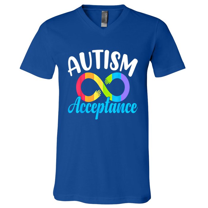 Autism Awareness Acceptance Rainbow Infinity Red Instead Cute Gift V-Neck T-Shirt