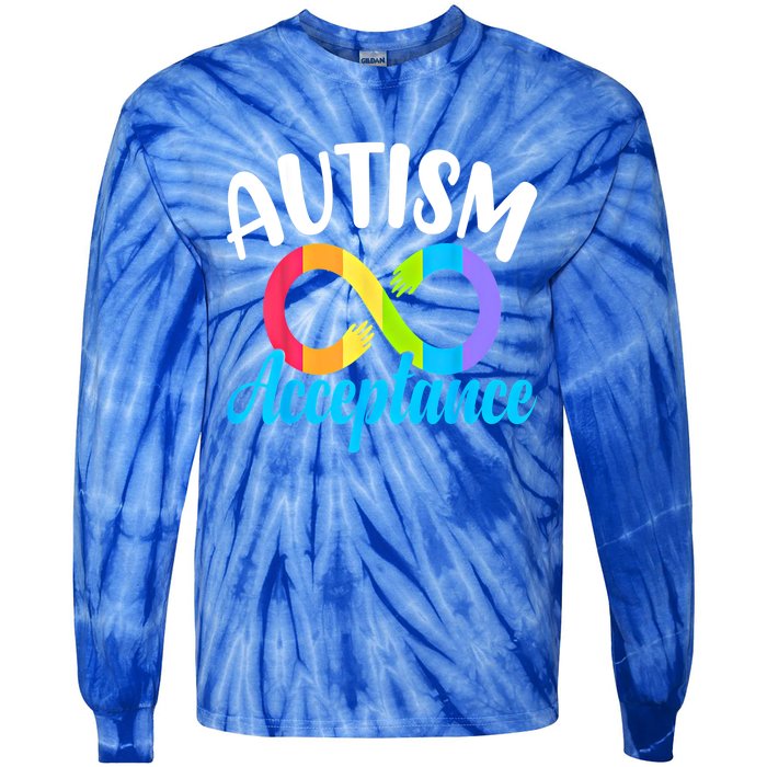 Autism Awareness Acceptance Rainbow Infinity Red Instead Cute Gift Tie-Dye Long Sleeve Shirt