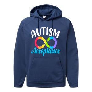 Autism Awareness Acceptance Rainbow Infinity Red Instead Cute Gift Performance Fleece Hoodie