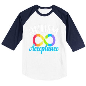 Autism Awareness Acceptance Rainbow Infinity Red Instead Cute Gift Baseball Sleeve Shirt