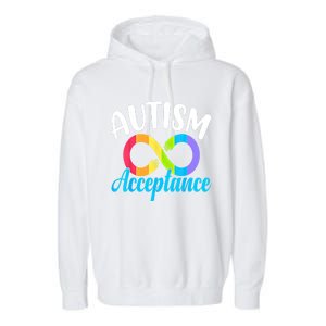 Autism Awareness Acceptance Rainbow Infinity Red Instead Cute Gift Garment-Dyed Fleece Hoodie