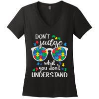 Autism Awareness Autistic Glasses Women's V-Neck T-Shirt