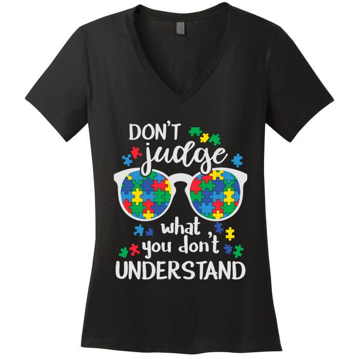 Autism Awareness Autistic Glasses Women's V-Neck T-Shirt