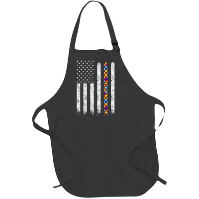 Autism Awareness American Flag Full-Length Apron With Pockets