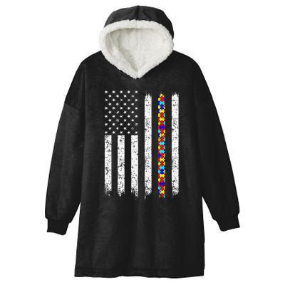 Autism Awareness American Flag Hooded Wearable Blanket