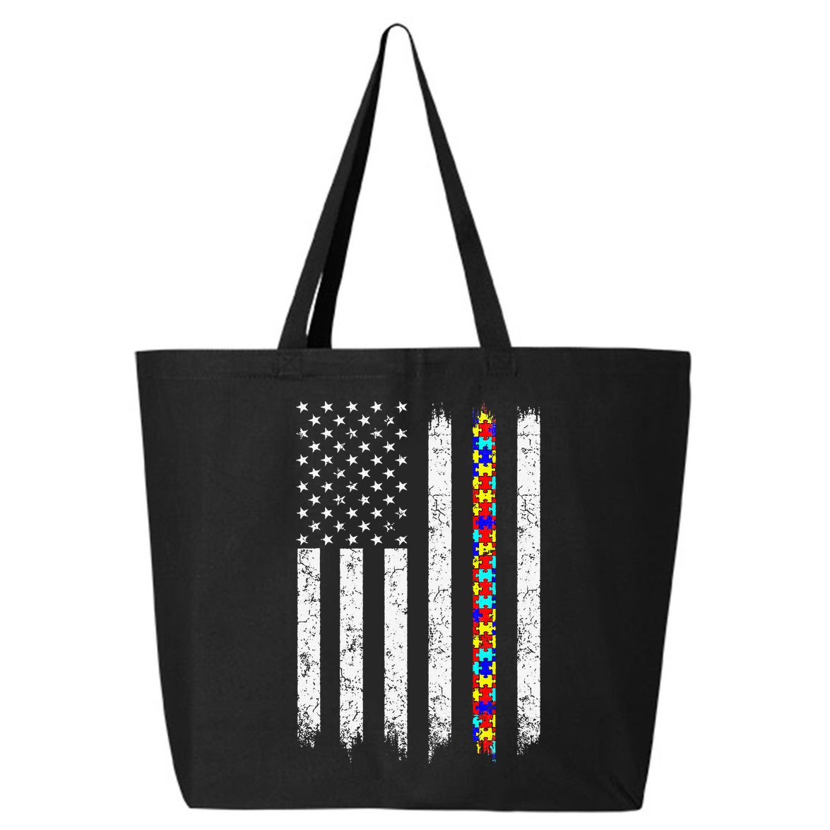 Autism Awareness American Flag 25L Jumbo Tote