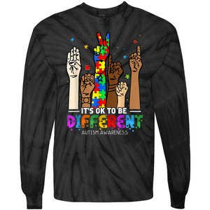 Autism Awareness Acceptance Women Kiid Its Ok To Be Different Tie-Dye Long Sleeve Shirt