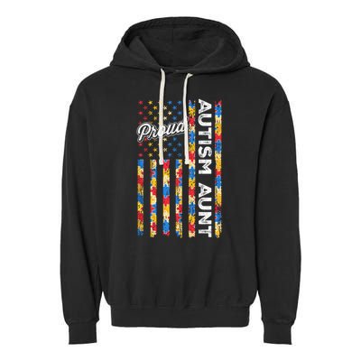 Autism Awareness Apparel USA Flag Proud Autism Aunt Autism Awareness Garment-Dyed Fleece Hoodie