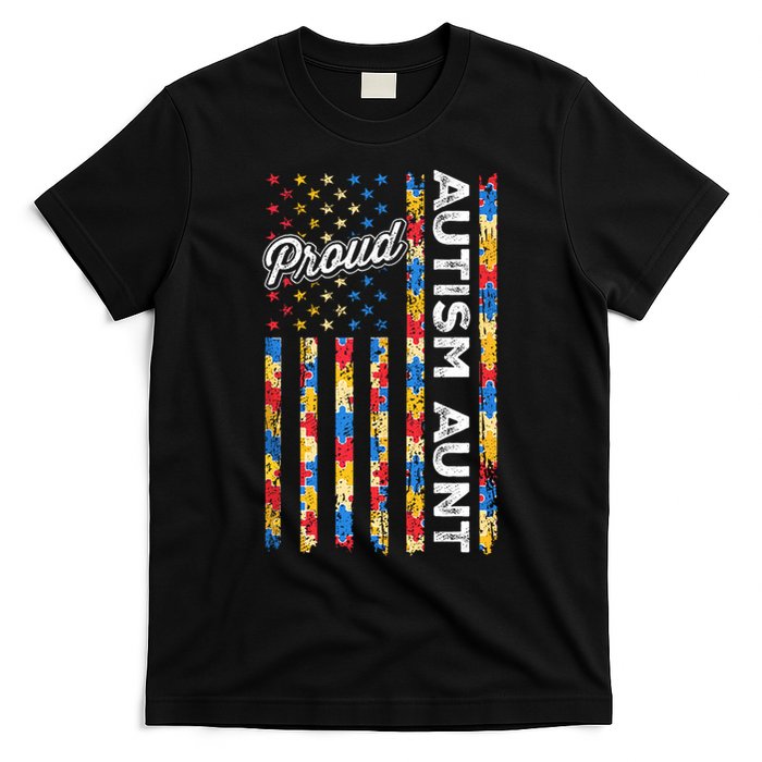 Autism Awareness Apparel USA Flag Proud Autism Aunt Autism Awareness T-Shirt