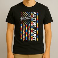 Autism Awareness Apparel USA Flag Proud Autism Aunt Autism Awareness T-Shirt
