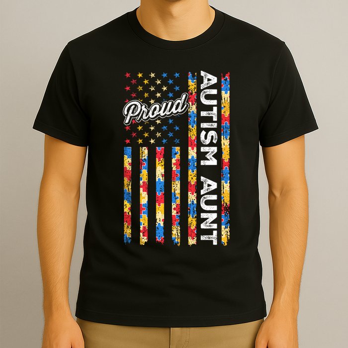 Autism Awareness Apparel USA Flag Proud Autism Aunt Autism Awareness T-Shirt