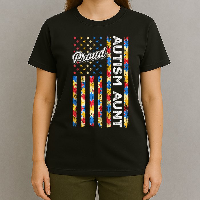 Autism Awareness Apparel USA Flag Proud Autism Aunt Autism Awareness T-Shirt