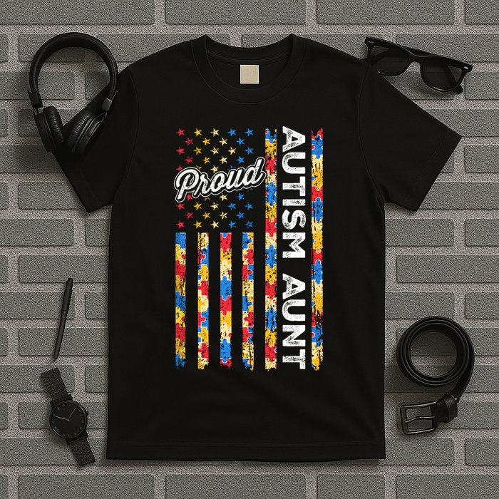 Autism Awareness Apparel USA Flag Proud Autism Aunt Autism Awareness T-Shirt