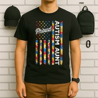 Autism Awareness Apparel USA Flag Proud Autism Aunt Autism Awareness T-Shirt