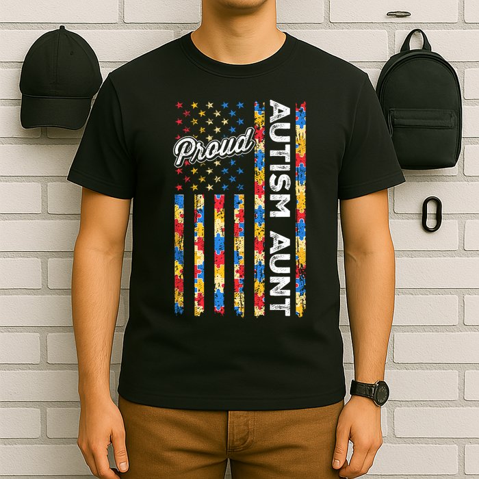 Autism Awareness Apparel USA Flag Proud Autism Aunt Autism Awareness T-Shirt