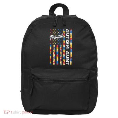 Autism Awareness Apparel USA Flag Proud Autism Aunt Autism Awareness 16 in Basic Backpack
