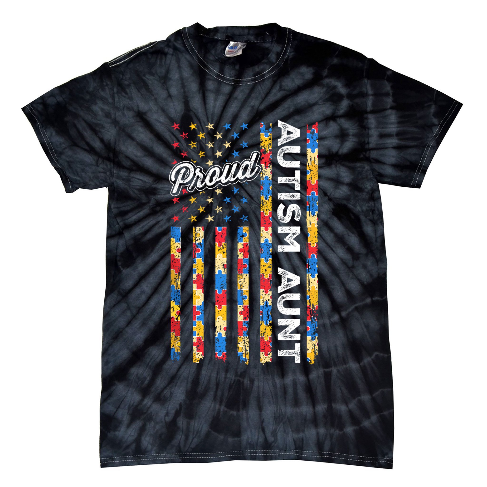 Autism Awareness Apparel USA Flag Proud Autism Aunt Autism Awareness Tie-Dye T-Shirt