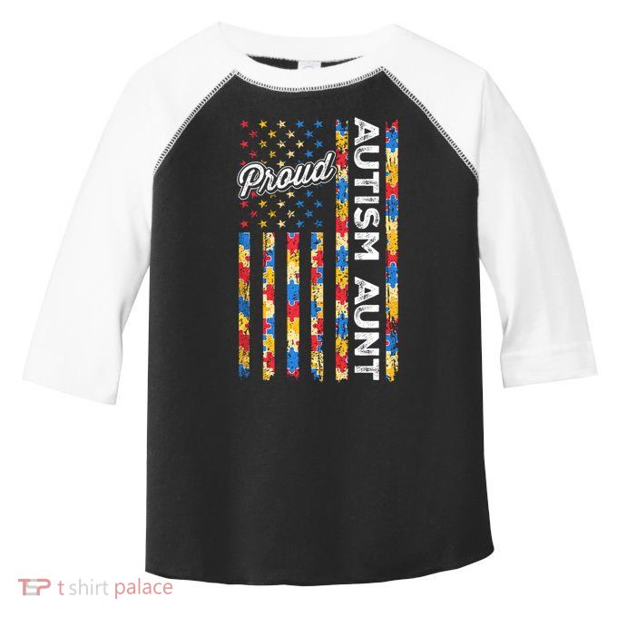 Autism Awareness Apparel USA Flag Proud Autism Aunt Autism Awareness Toddler Fine Jersey T-Shirt