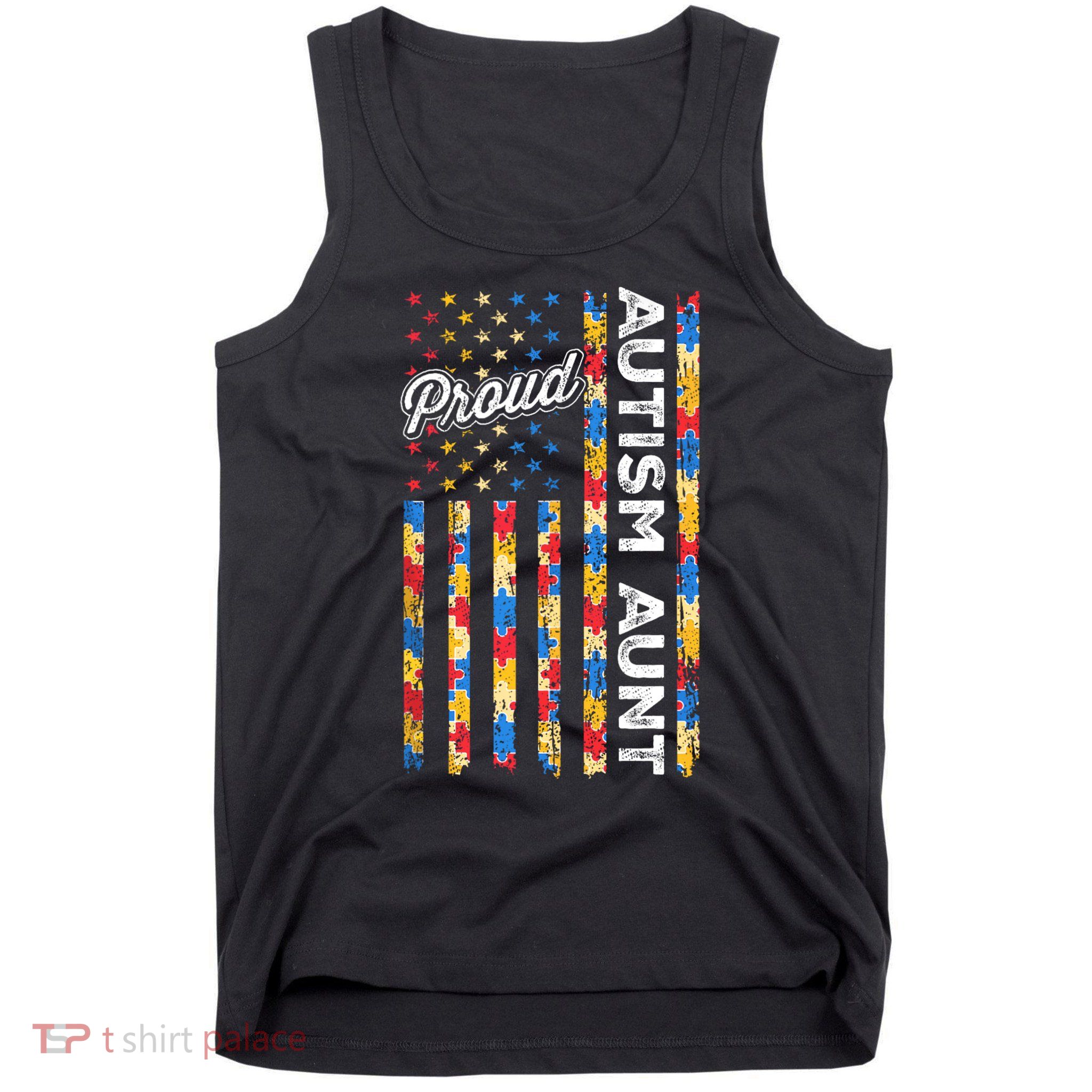 Autism Awareness Apparel USA Flag Proud Autism Aunt Autism Awareness Tank Top