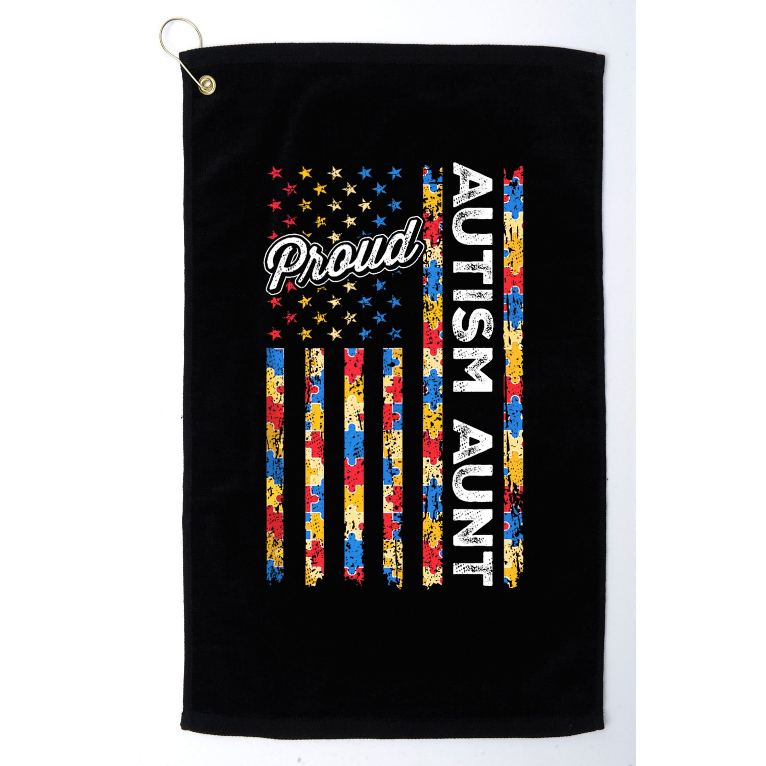 Autism Awareness Apparel USA Flag Proud Autism Aunt Autism Awareness Golf Towel