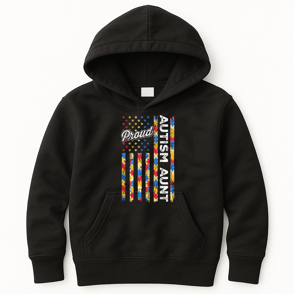 Autism Awareness Apparel USA Flag Proud Autism Aunt Autism Awareness Kids Hoodie