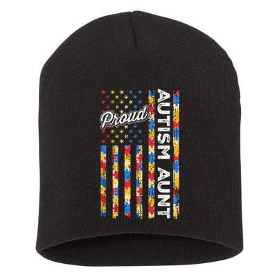 Autism Awareness Apparel USA Flag Proud Autism Aunt Autism Awareness Short Acrylic Beanie