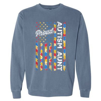 Autism Awareness Apparel USA Flag Proud Autism Aunt Autism Awareness Garment-Dyed Sweatshirt