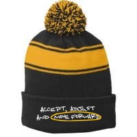 Accept Adjust And Move Forward Stripe Pom Pom Beanie