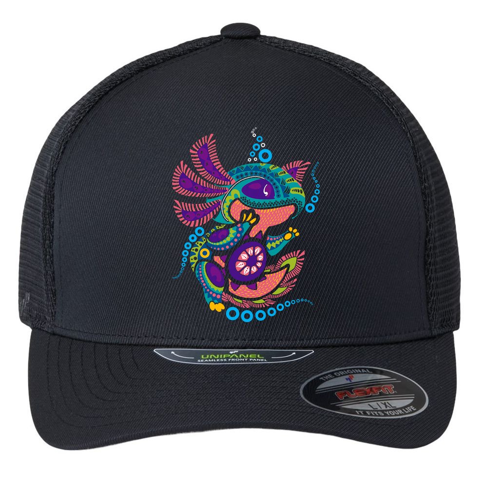 Axolotl Art Aztec Mexican Salamander Mexico Cinco De Mayo Flexfit Unipanel Trucker Cap