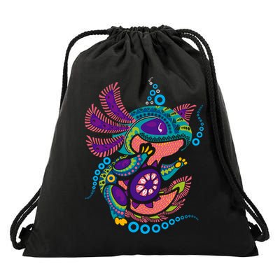 Axolotl Art Aztec Mexican Salamander Mexico Cinco De Mayo Drawstring Bag