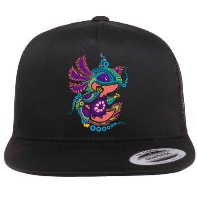Axolotl Art Aztec Mexican Salamander Mexico Cinco De Mayo Flat Bill Trucker Hat